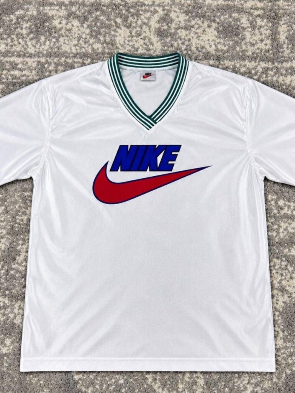 Nike Retro Big Swoosh White V-Neck Soccer Jersey Shirt